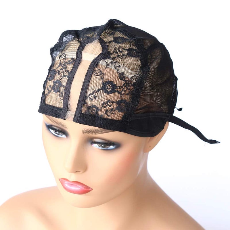 BTWTRY U Part Wig Cap for Making Wigs with Adjustable Strap Medium Size Black Dome Mesh Weaving Wig Cap for Women and Girls DIY Wigs (1 Pc, Black) - Image 3
